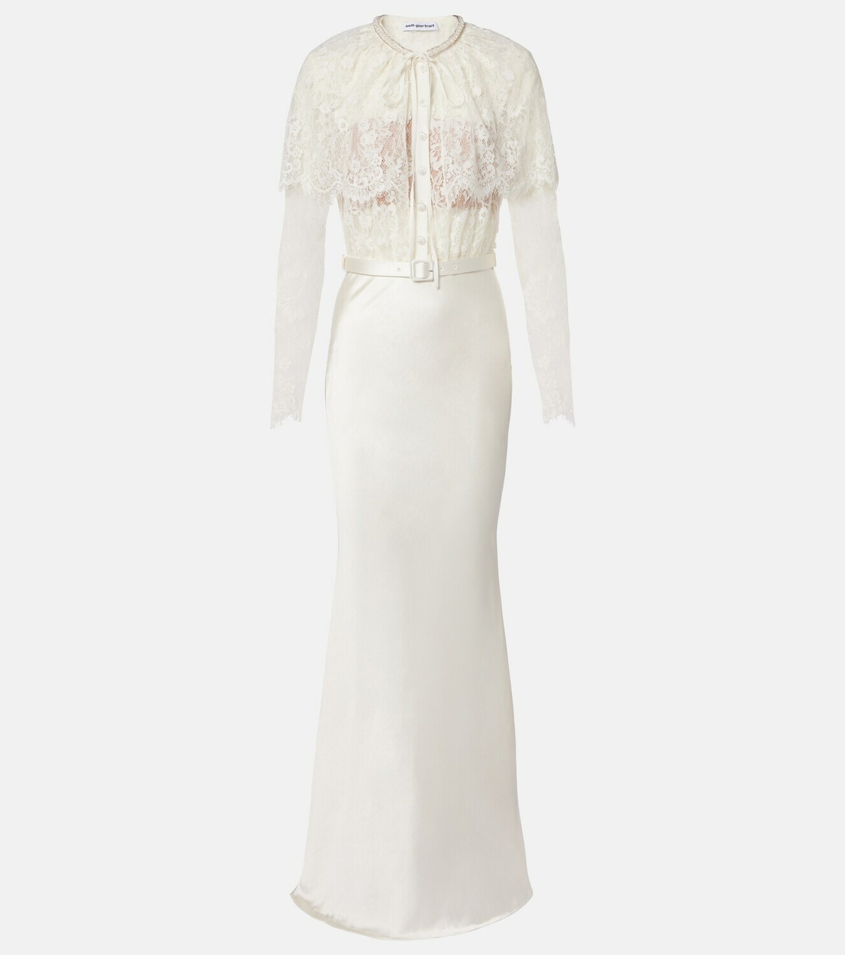 Self-Portrait Caped lace and satin maxi dress