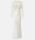 Self-Portrait Caped lace and satin maxi dress