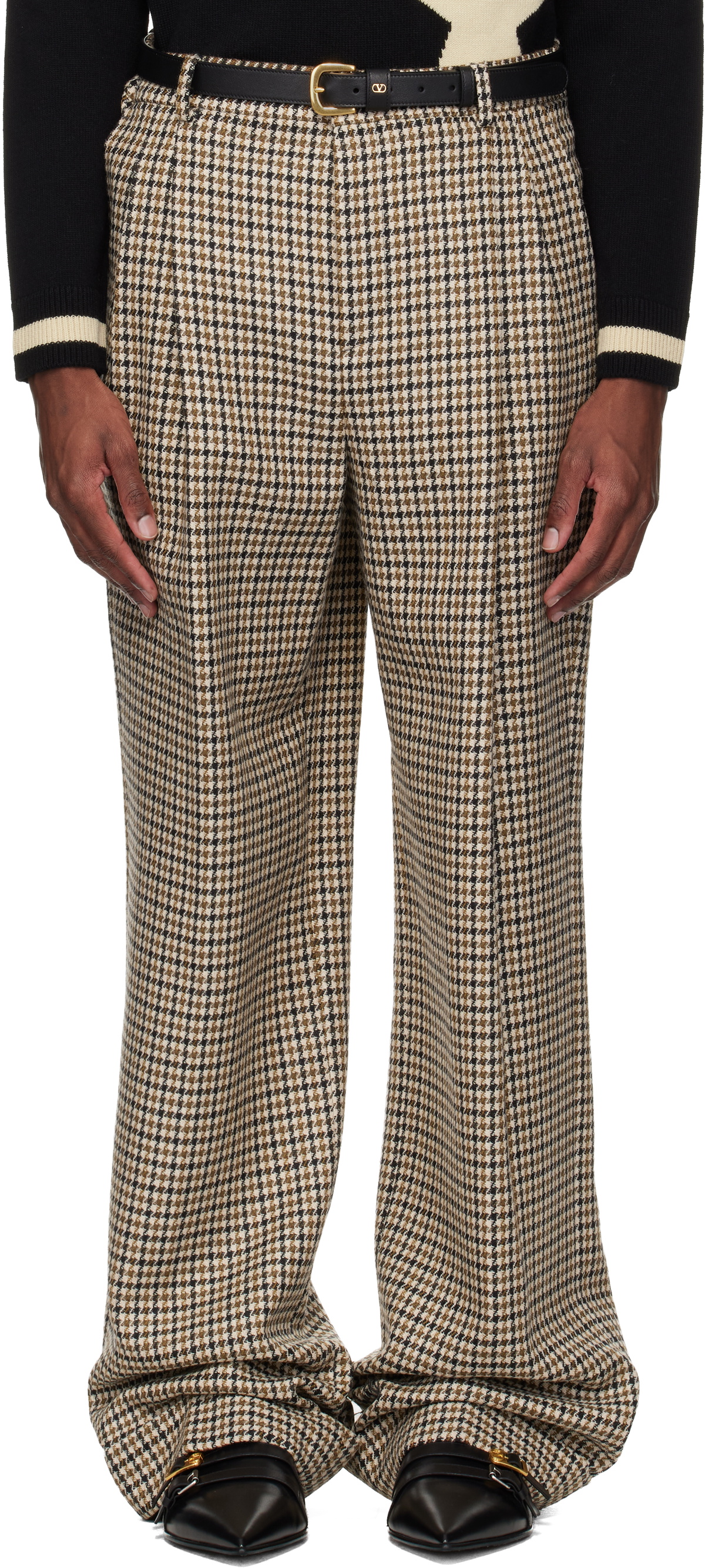 Valentino Beige Houndstooth Wool Trousers