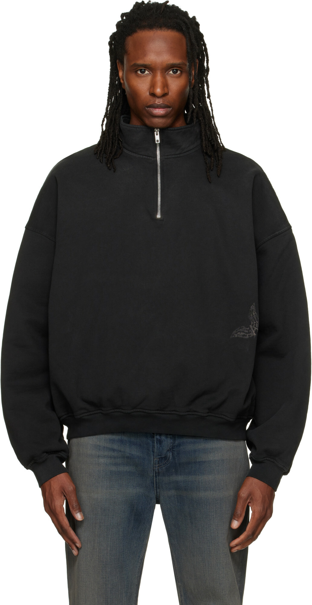 ALEXANDER DIGENOVA Black Stencil Logo Quarter Zip Sweater