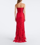 Là Fuori Embellished lace bustier gown
