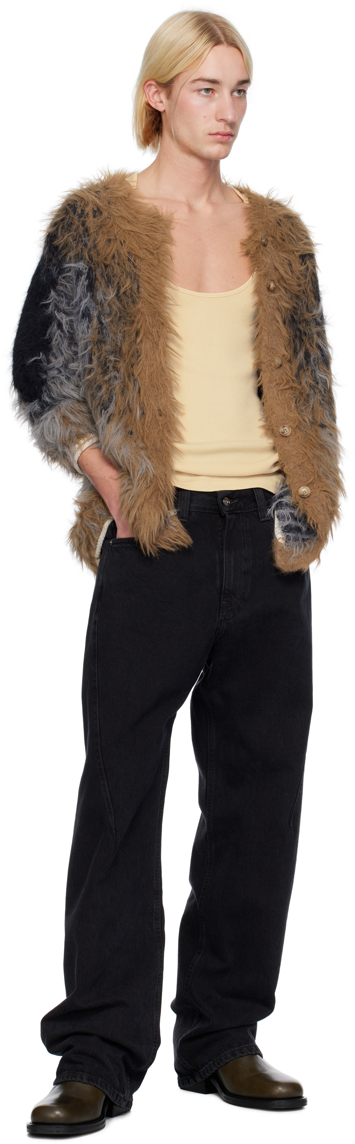 Y/Project Beige & Gray Hairy Gradient Cardigan