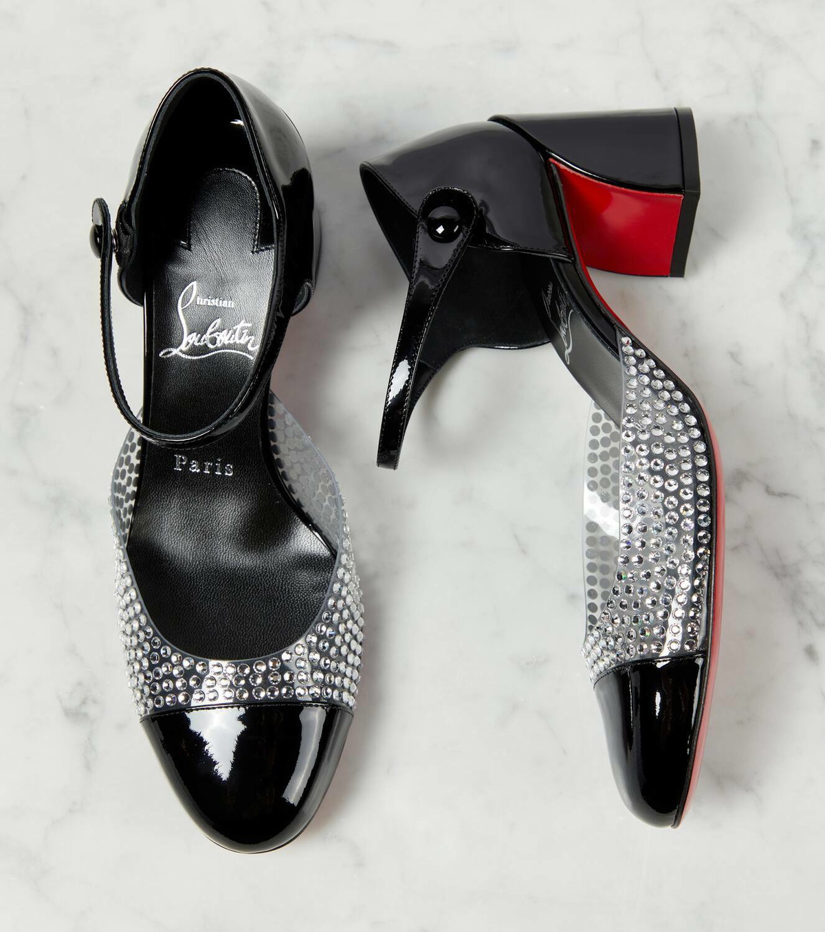Christian Louboutin Crystal-embellished patent leather pumps