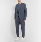 Mr P. - Dark-Blue Unstructured Double-Breasted Linen and Cotton-Blend Suit Jacket - Blue