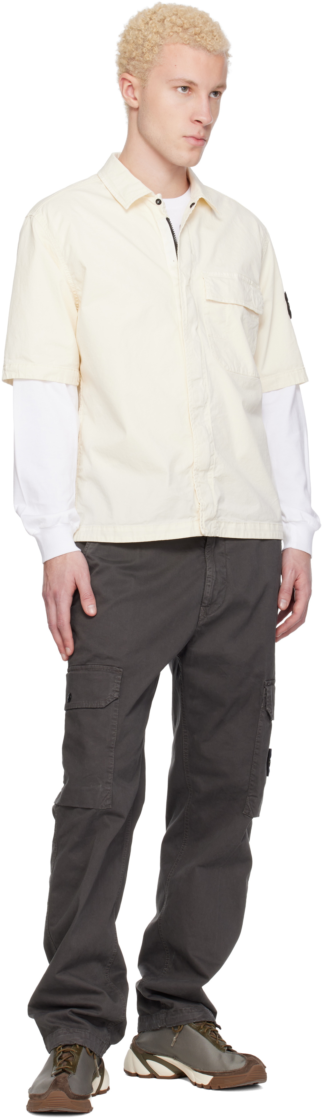 Stone Island Gray 3100011 Organic Broken Twill Old Effect Cargo Pants