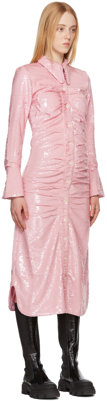 GANNI Pink Sequin Shirt Dress GANNI