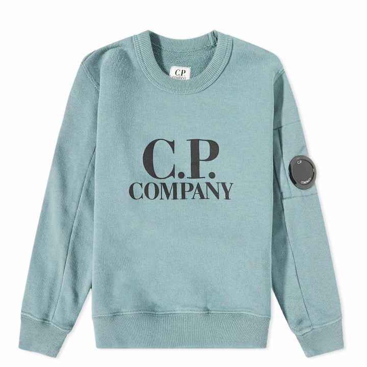 Photo: C.P. Company Undersixteen Women's Logo Crew Sweat in Mineral Blue