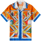 Casablanca Men's Escalier Infini Short Sleeve Silk Shirt in Orange/Blue