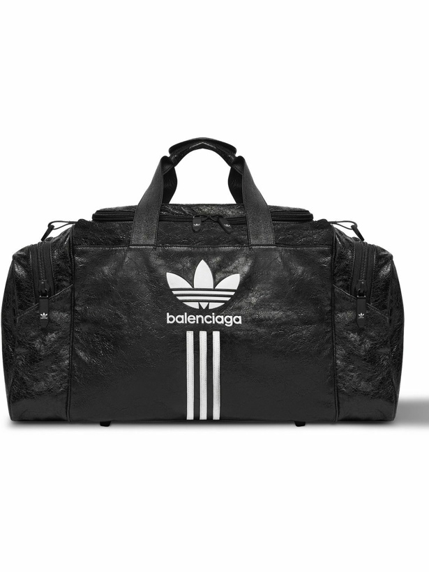 Photo: Balenciaga - adidas Logo-Print Textured-Leather Weekend Bag - Black