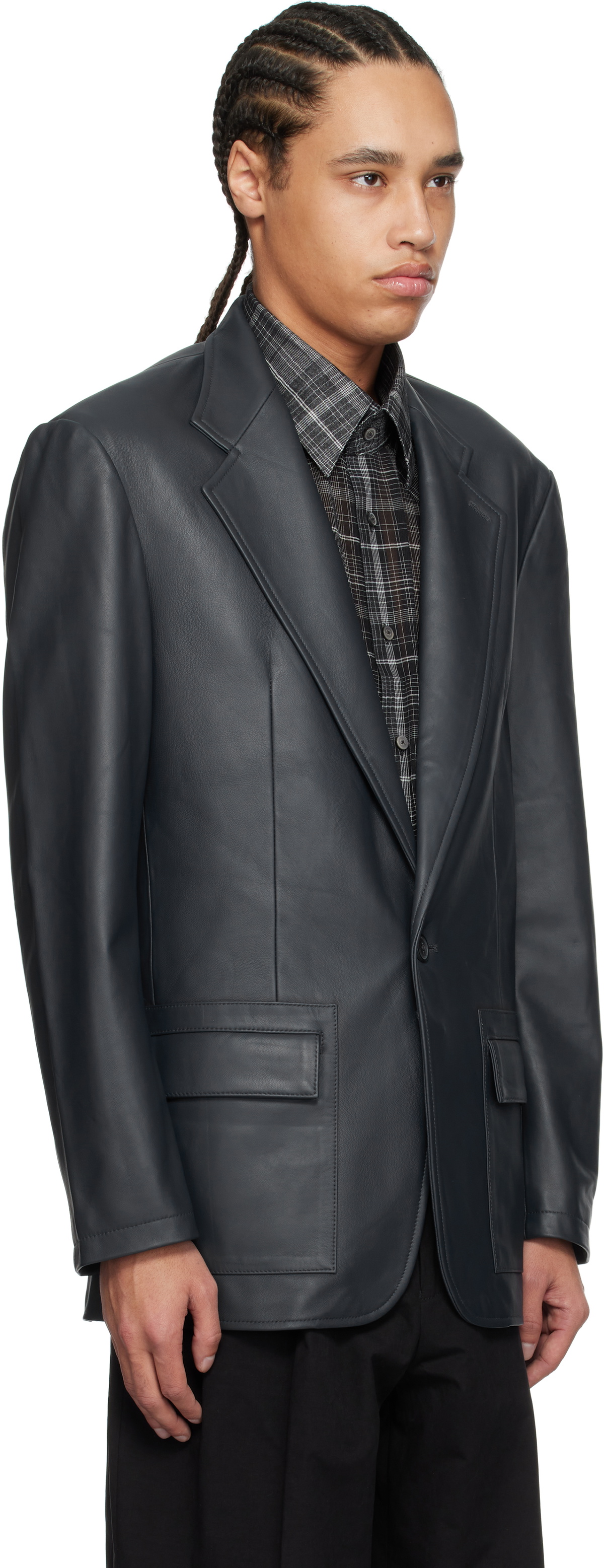 Carter Young Navy Single Breasted Leather Blazer
