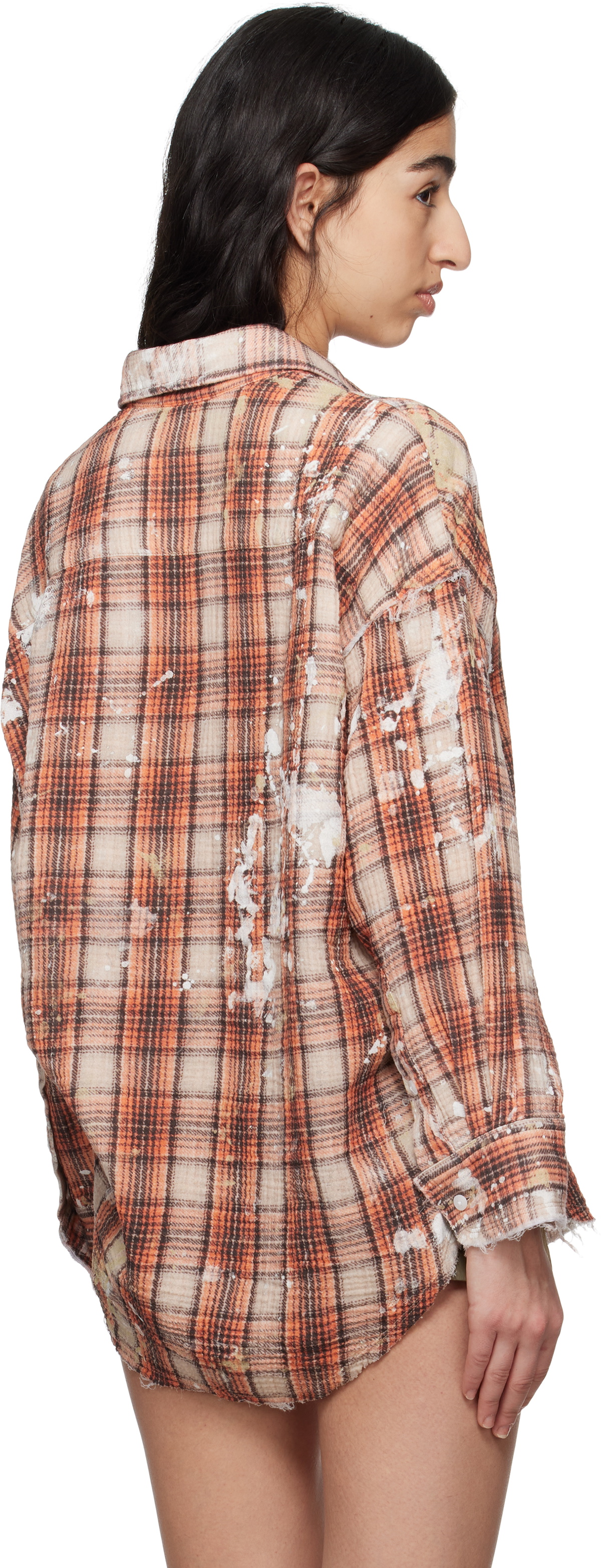 R13 Orange & Beige Shredded Seam Drop Neck Shirt