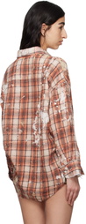 R13 Orange & Beige Shredded Seam Drop Neck Shirt