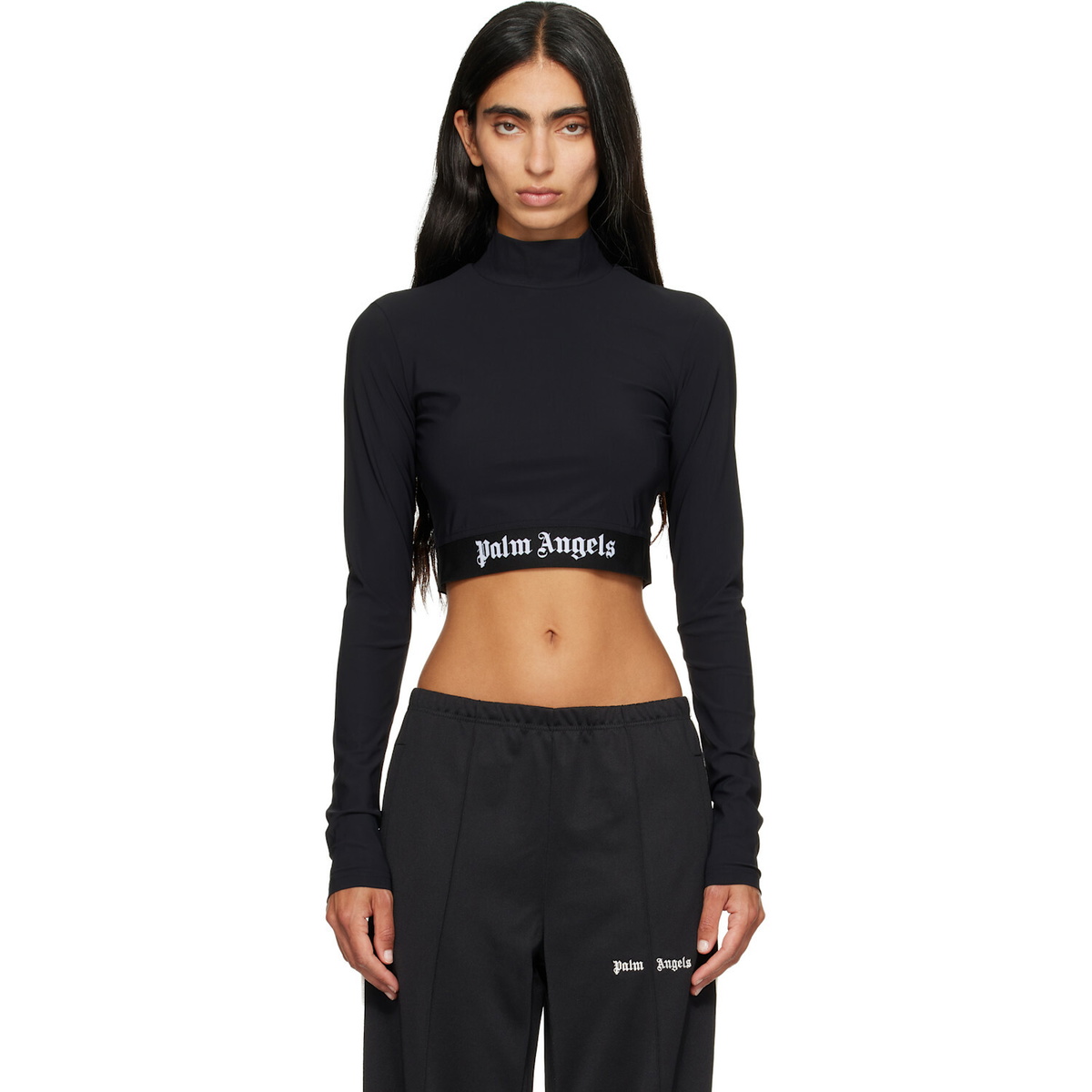 Palm Angels Black Classic Logo Long-Sleeved Mockneck T-shirt
