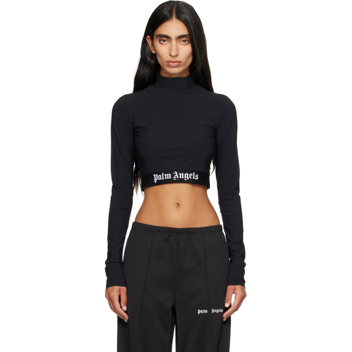 Photo: Palm Angels Black Classic Logo Long-Sleeved Mockneck T-shirt