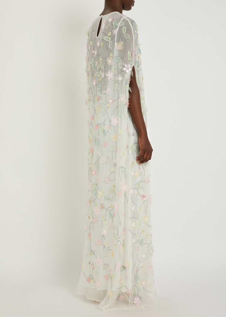 Bernadette Elenore Floral-appliquéd Chiffon Maxi Dress White