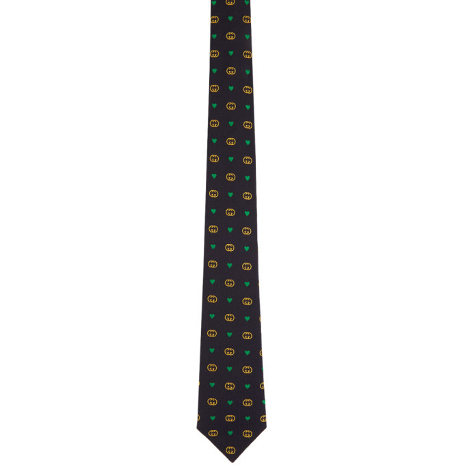 Photo: Gucci Navy Interlocking G Hearts Tie