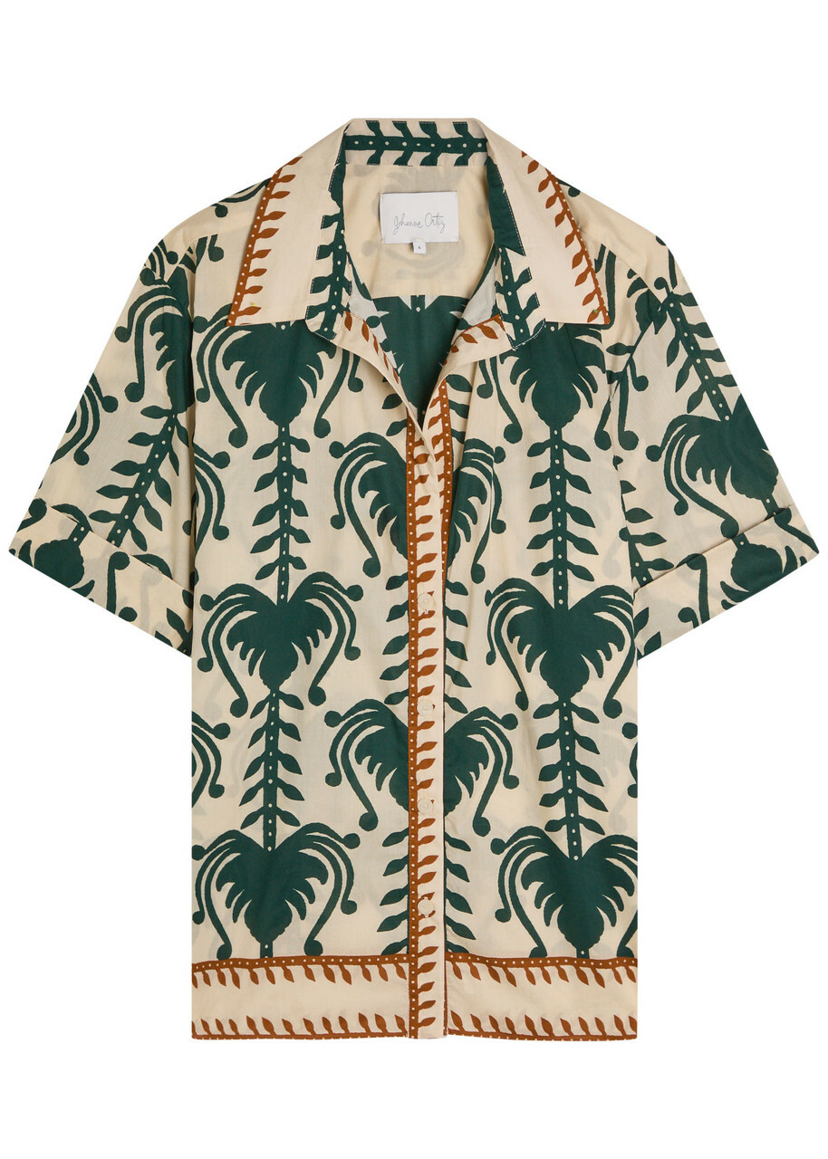 Johanna Ortiz Salty Promises Printed Cotton Shirt Beige