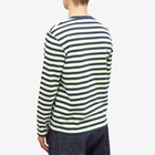 Maison Kitsuné Men's Cafe Kitsune Long Sleeve Striped Regular T-Shirt in Navy/White/Matcha Stripes