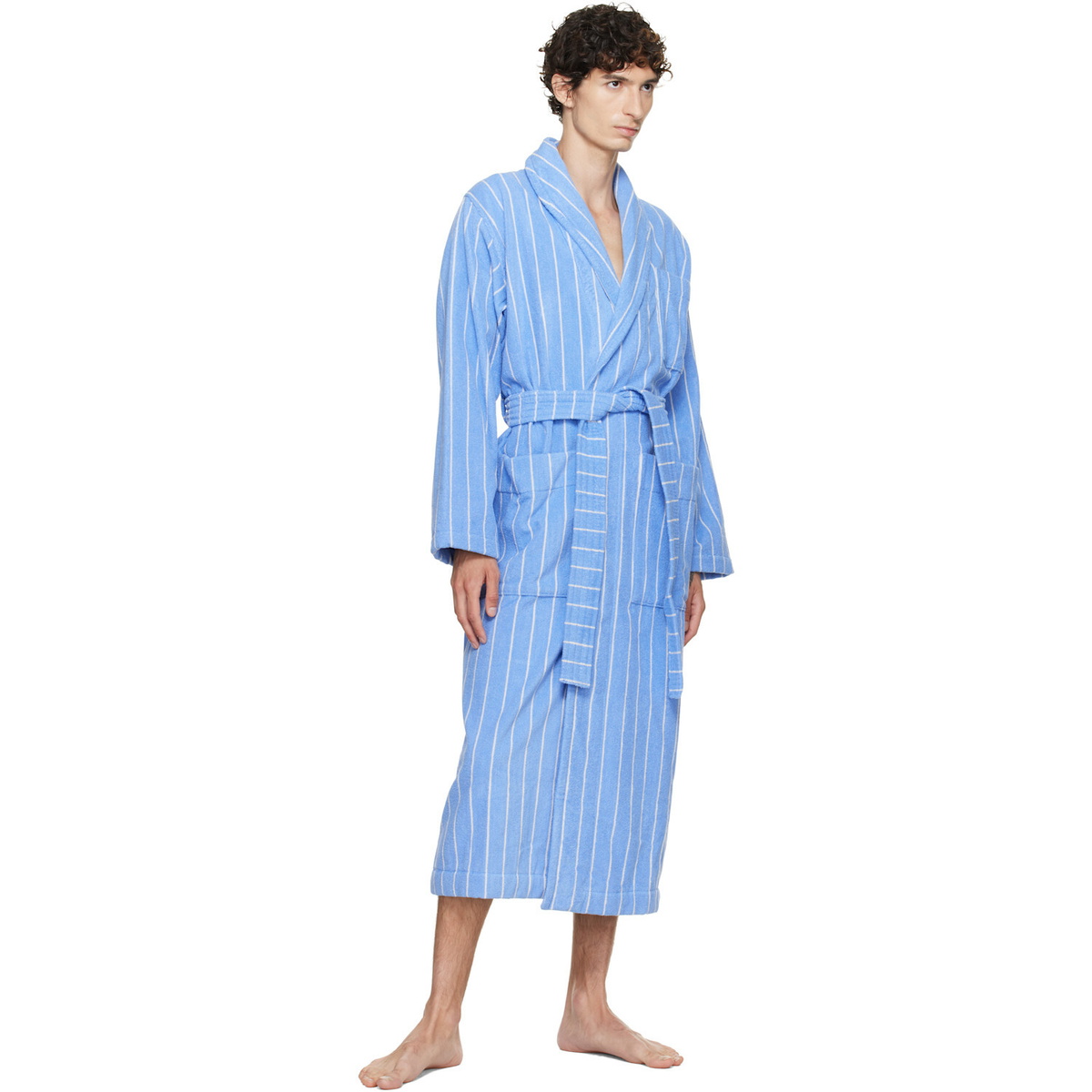 Tekla Blue & White Terry Classic Bathrobe