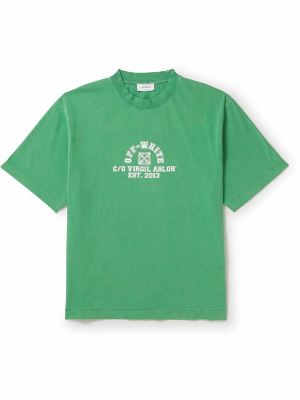Photo: Off-White - Logo-Print Cotton-Jersey T-Shirt - Green