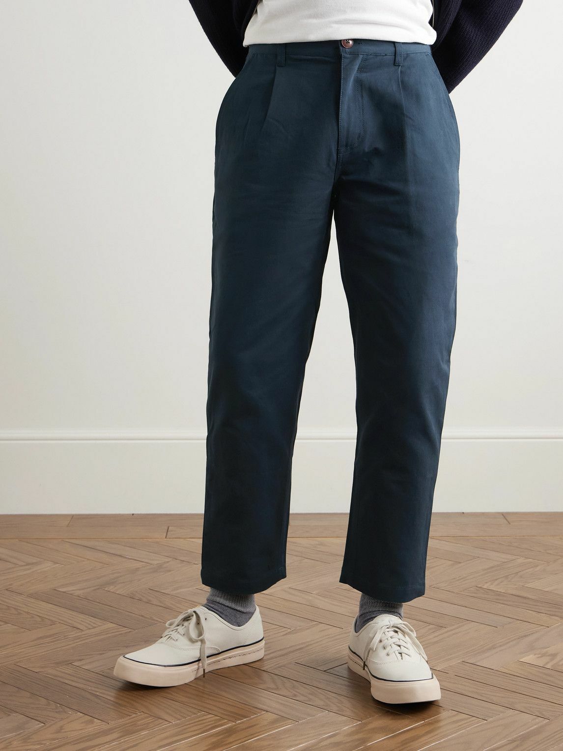 FrizmWORKS - Haworth Tapered Cropped Pleated Cotton-Twill Trousers - Blue