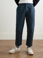 FrizmWORKS - Haworth Tapered Cropped Pleated Cotton-Twill Trousers - Blue