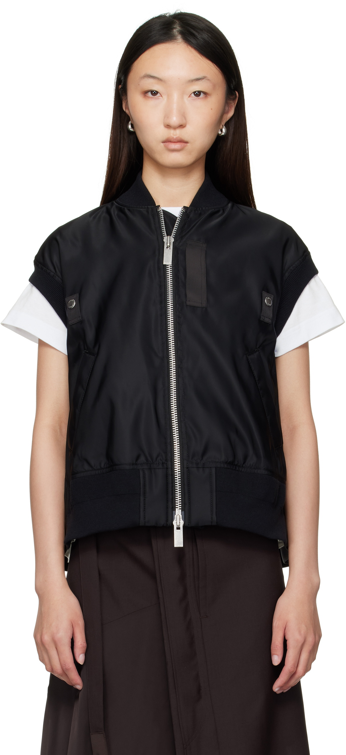 sacai Navy & Black Rip Stop Quilted Coat Sacai