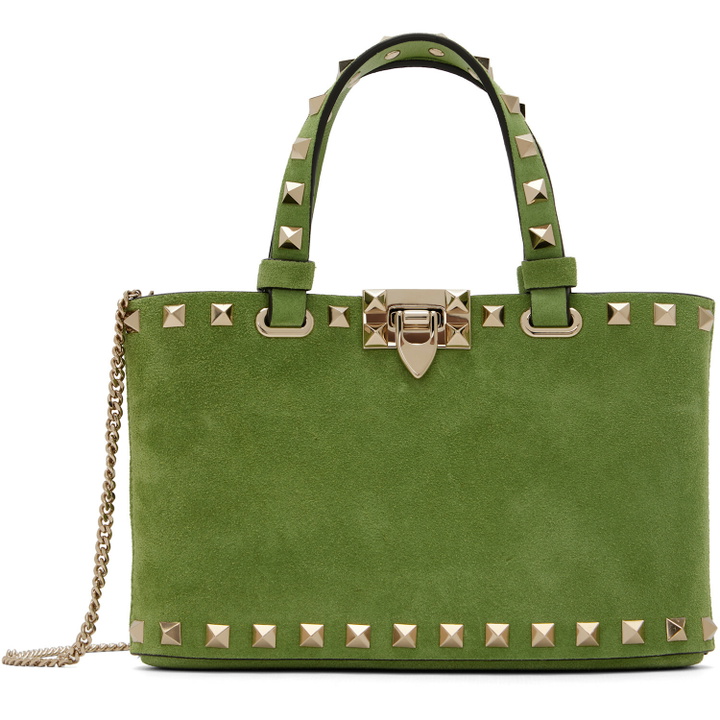 Photo: Valentino Garavani Green Rockstud Mini Suede Shopping Tote