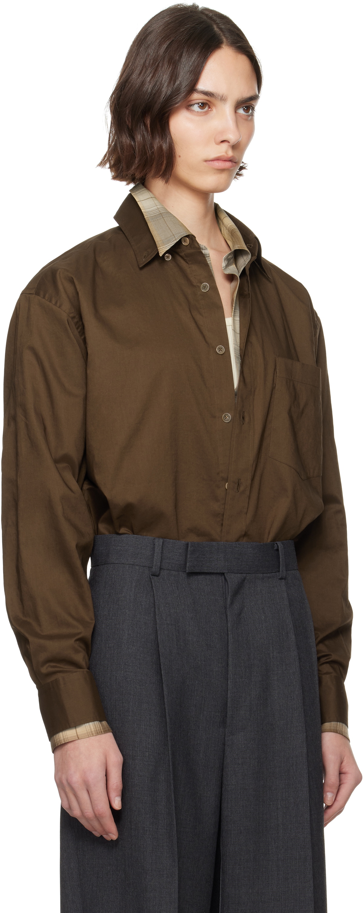 AURALEE Brown Washed Finx Typewriter Button Down Shirt