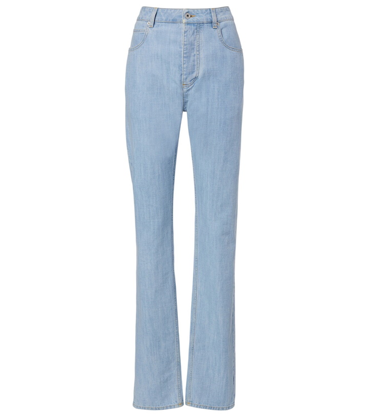 Photo: Bottega Veneta Intrecciato leather-trimmed straight jeans
