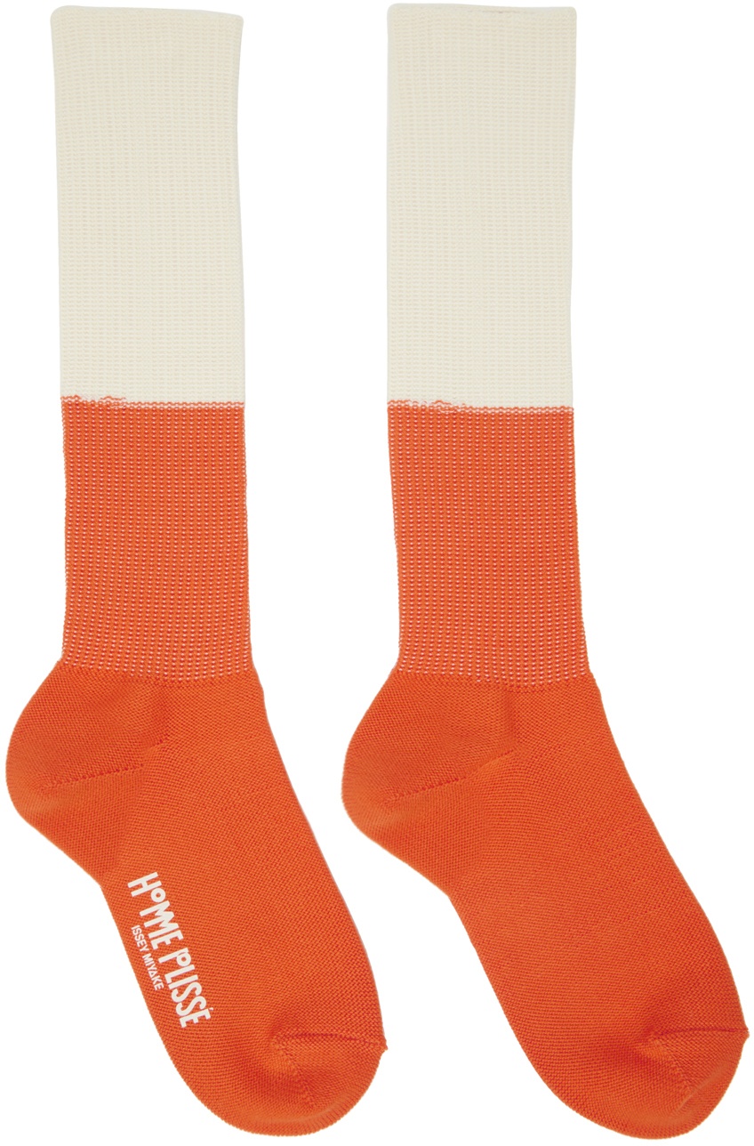 HOMME PLISSÉ ISSEY MIYAKE Off-White & Orange Two-Way Socks Homme Plisse ...