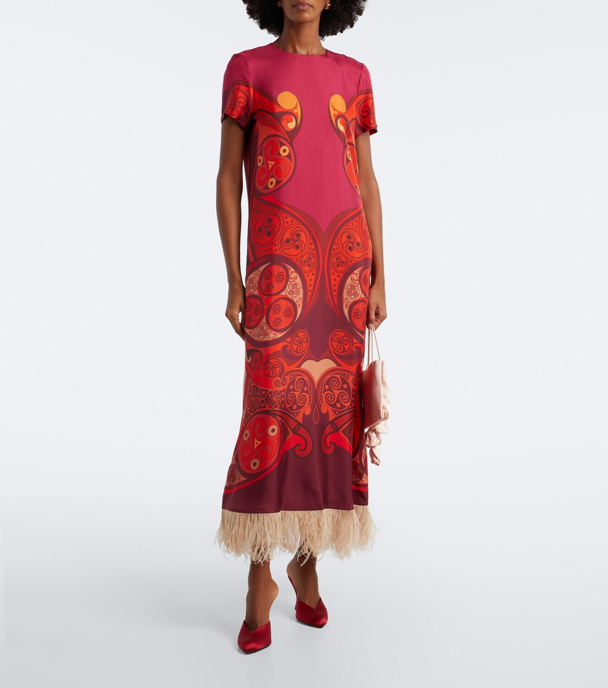 La DoubleJ Swing fringed printed silk twill maxi dress