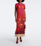 La DoubleJ Swing fringed printed silk twill maxi dress