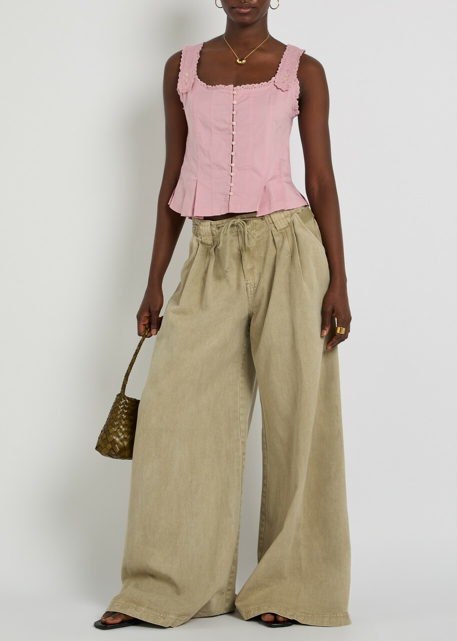Free People Julien Wide-leg Cotton-twill Chino Trousers Khaki