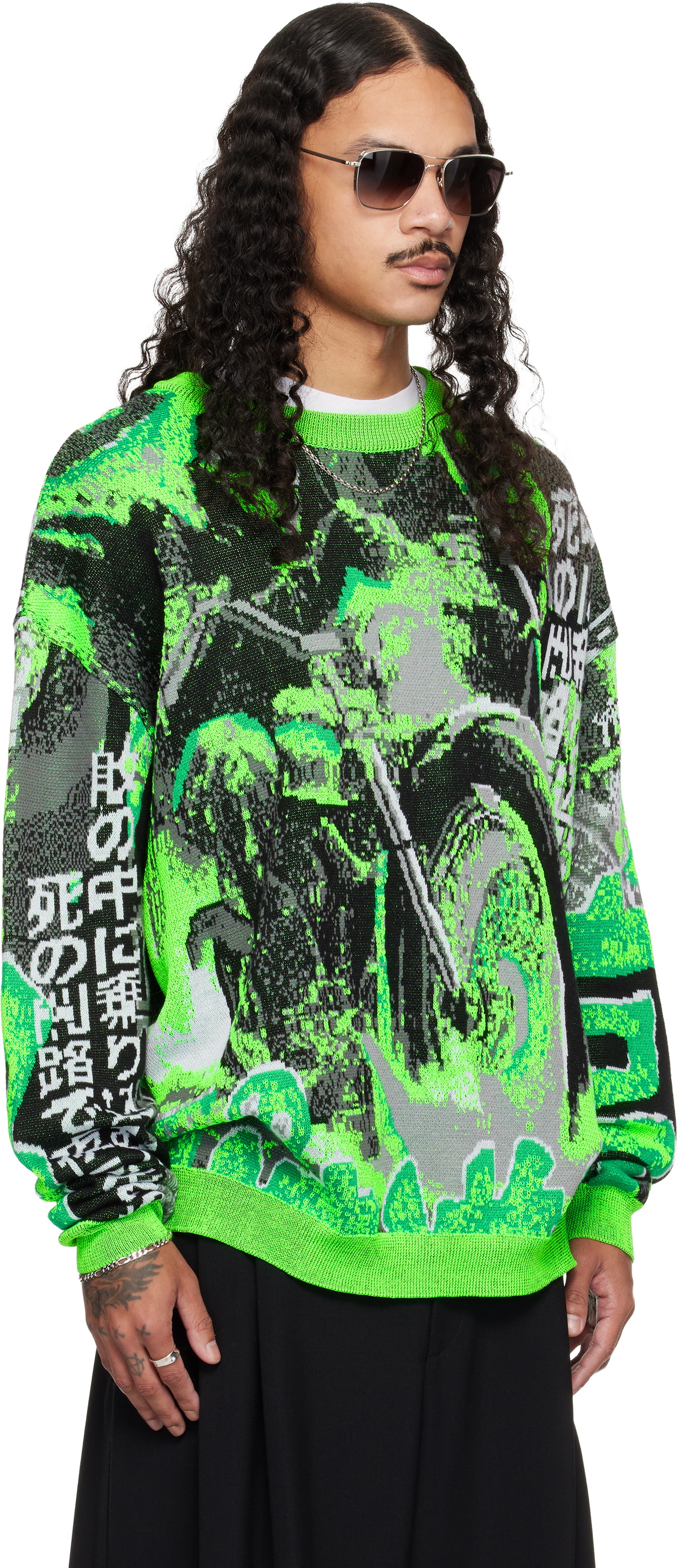 LU'U DAN Green Misfit Jacquard Sweater
