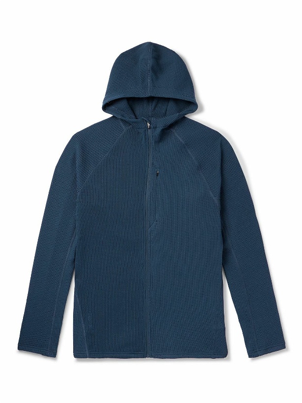 Photo: Houdini - Pace Flow Houdi Recycled Polartec® Power Dry® Mesh Hooded Jacket - Blue