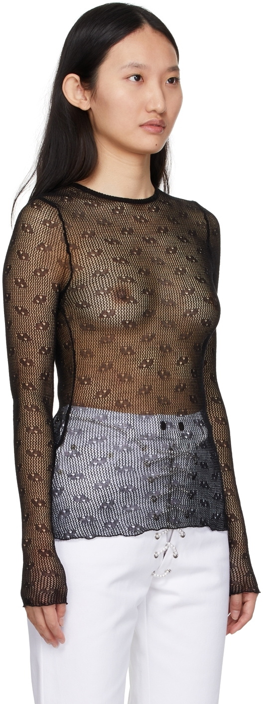 BONBOM Black Mesh Long Sleeve T-Shirt