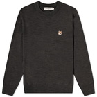 Maison Kitsuné Men's Fox Head Patch Merino Crew Knit in Anthracite Melange