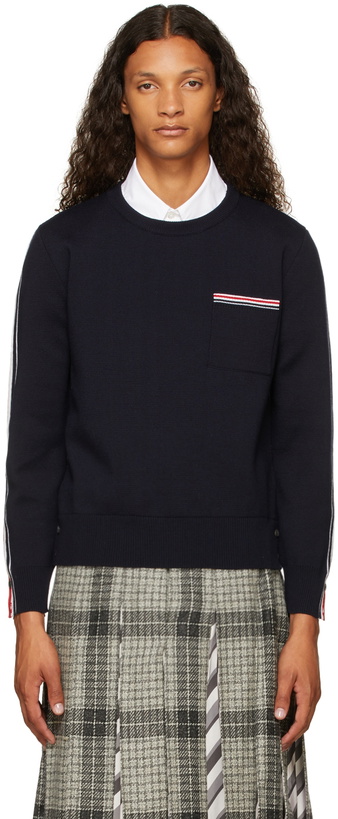 Photo: Thom Browne Navy RWB Stripe Sweater