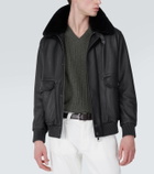 Brioni Shearling-trimmed leather bomber jacket