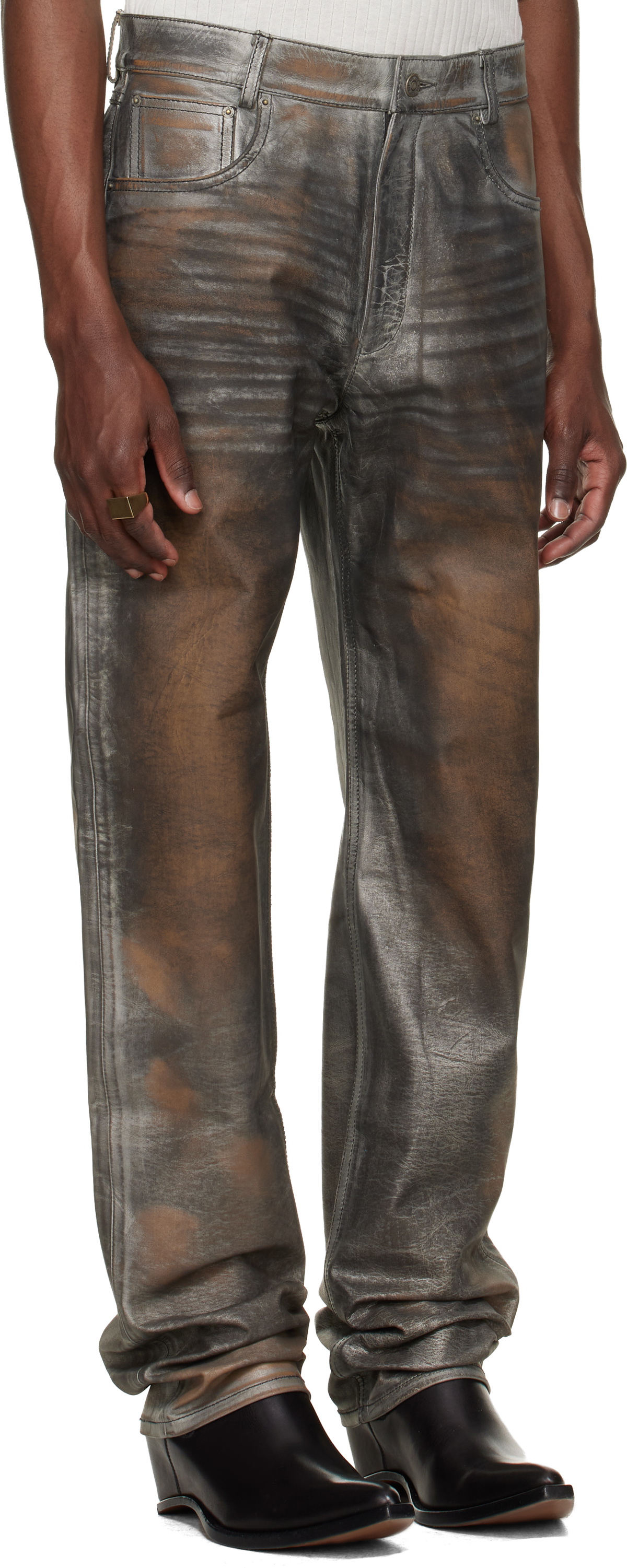 424 Gray Fivepocket Leather Pants