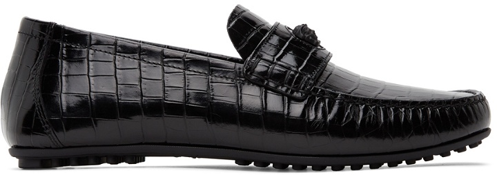 Photo: Versace Black Croc-Embossed Medusa Loafers