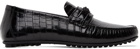 Versace Black Croc-Embossed Medusa Loafers