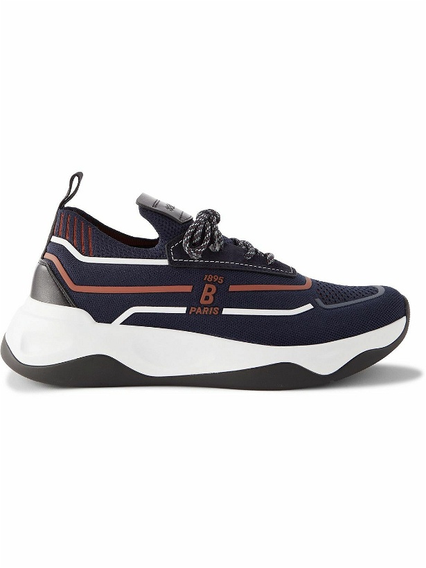 Photo: Berluti - Shadow Suede, Leather and Rubber-Trimmed Stretch-Knit Sneakers - Blue