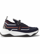 Berluti - Shadow Suede, Leather and Rubber-Trimmed Stretch-Knit Sneakers - Blue