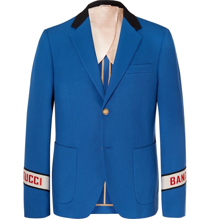 Photo: Gucci - Blue Cambridge Logo-Embroidered Cotton-Twill Suit Jacket - Blue