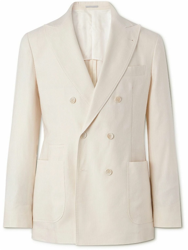 Photo: Brunello Cucinelli - Double-Breasted Linen and Wool-Blend Suit Jacket - Neutrals
