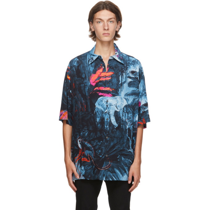 Valentino Blue Mural Jungle Shirt Valentino