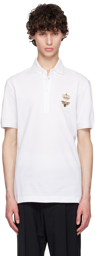 Photo: Dolce&Gabbana White Embroidered-Graphic Polo