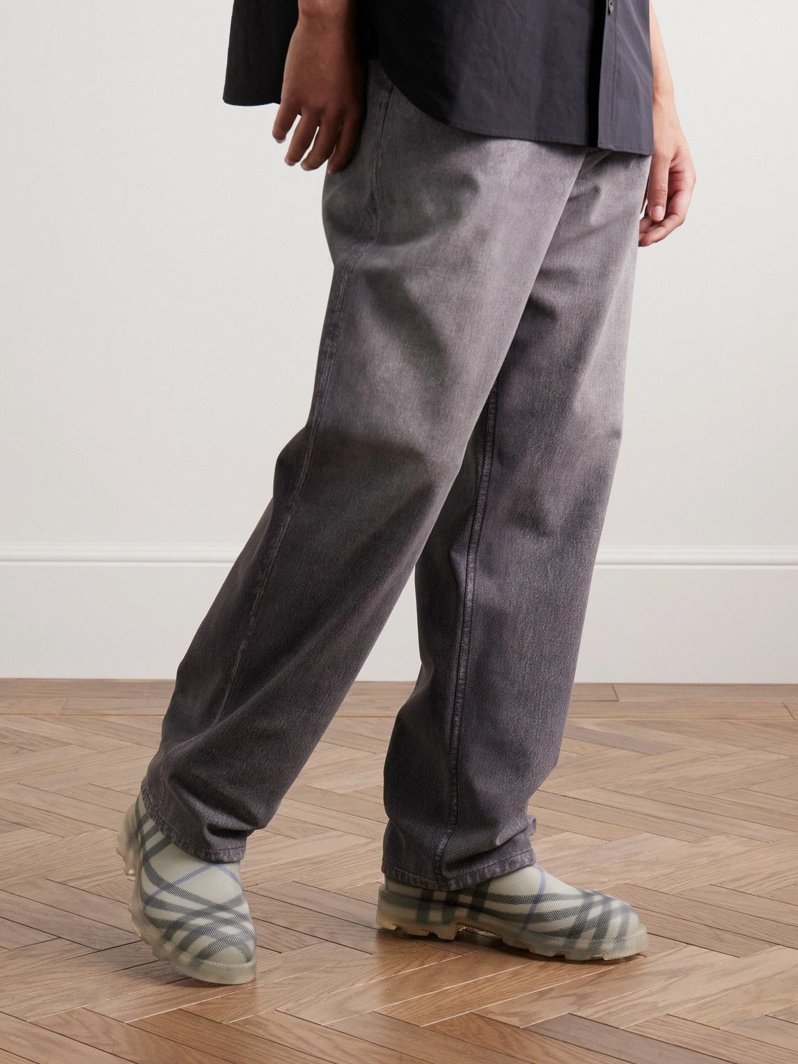 Burberry - Checked Rubber Ankle Boots - Gray
